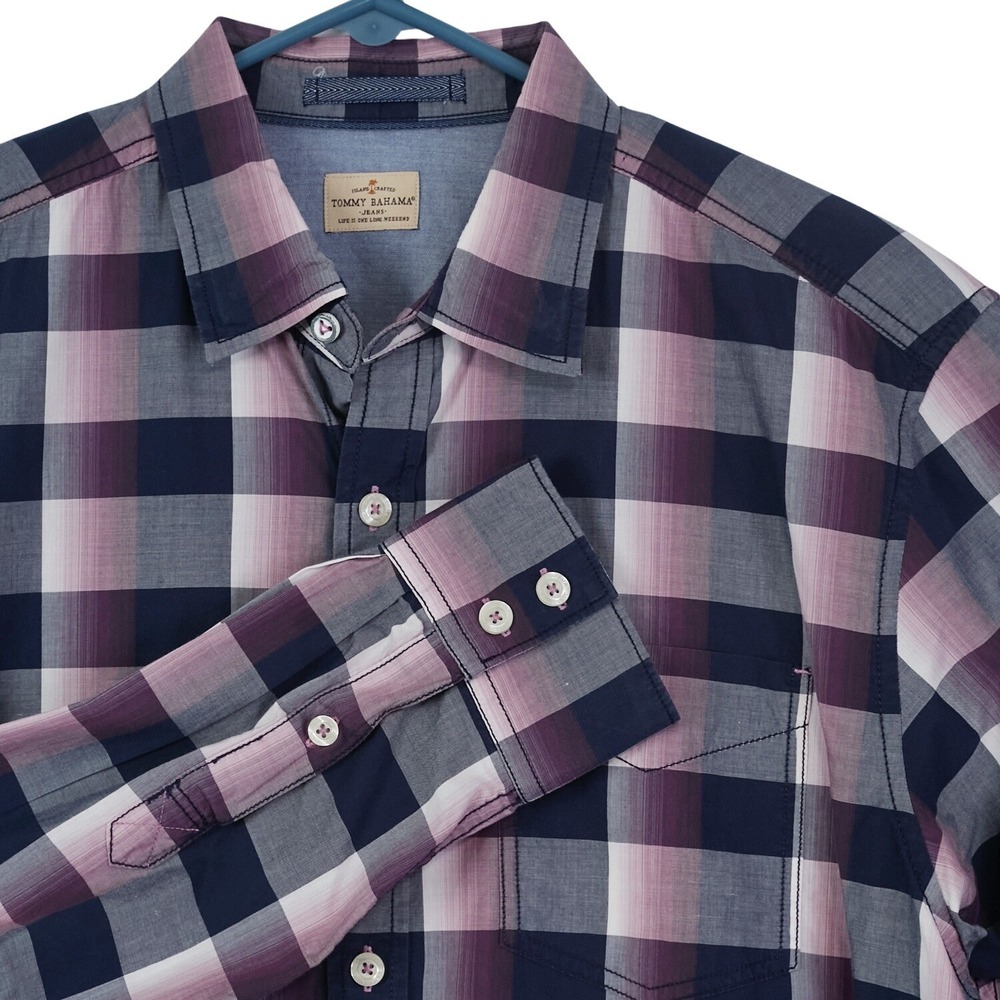 Tommy Bahama Jeans Mens Large Long Sleeve Plaid Button‎ Up Shirt